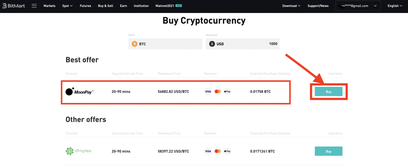 Ako nakupovať mince s MoonPay v BitMart Ako nakupovať mince s MoonPay v BitMart