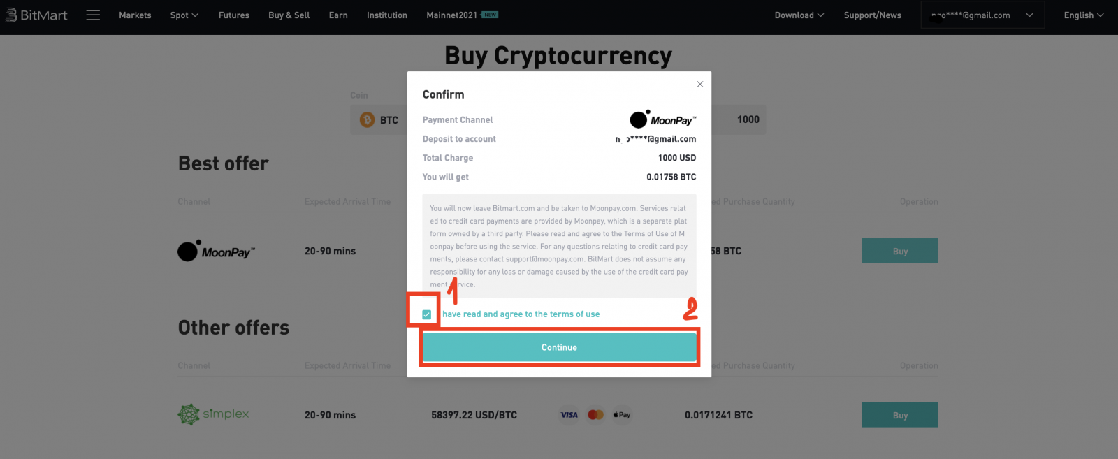 Ako nakupovať mince s MoonPay v BitMart Ako nakupovať mince s MoonPay v BitMart