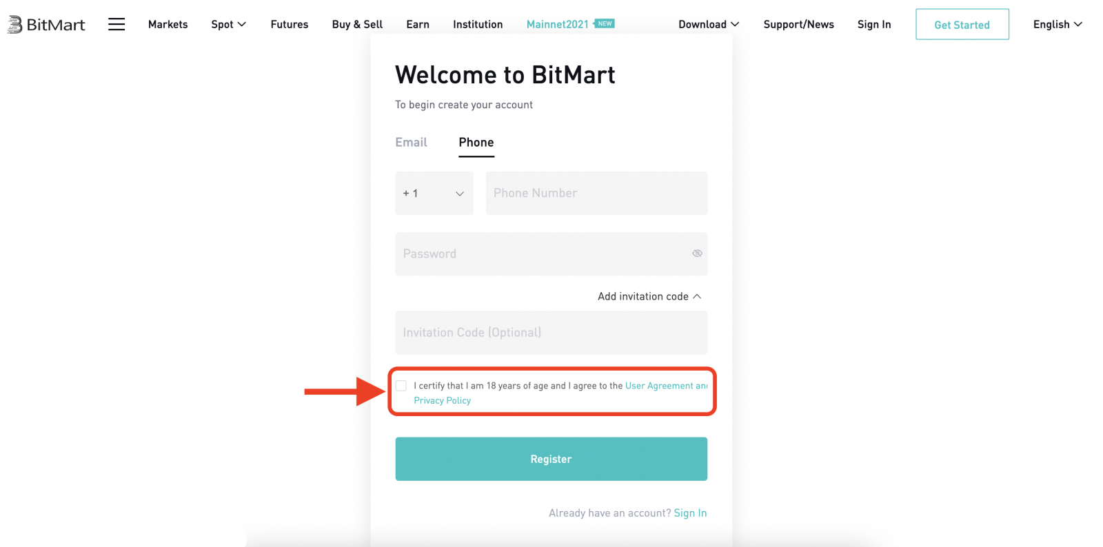 How to Register and Verify Account in BitMart