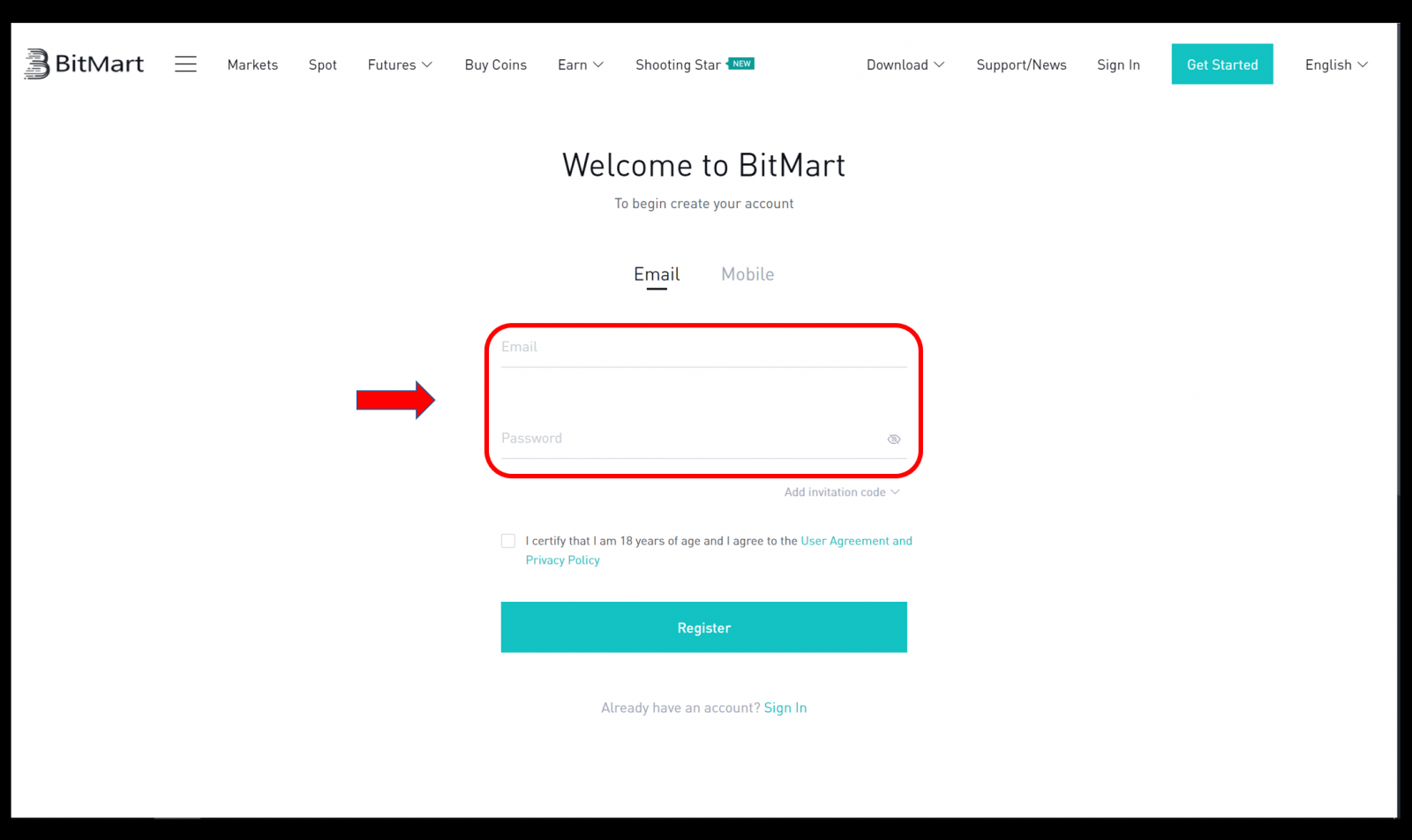 How to Register and Verify Account in BitMart
