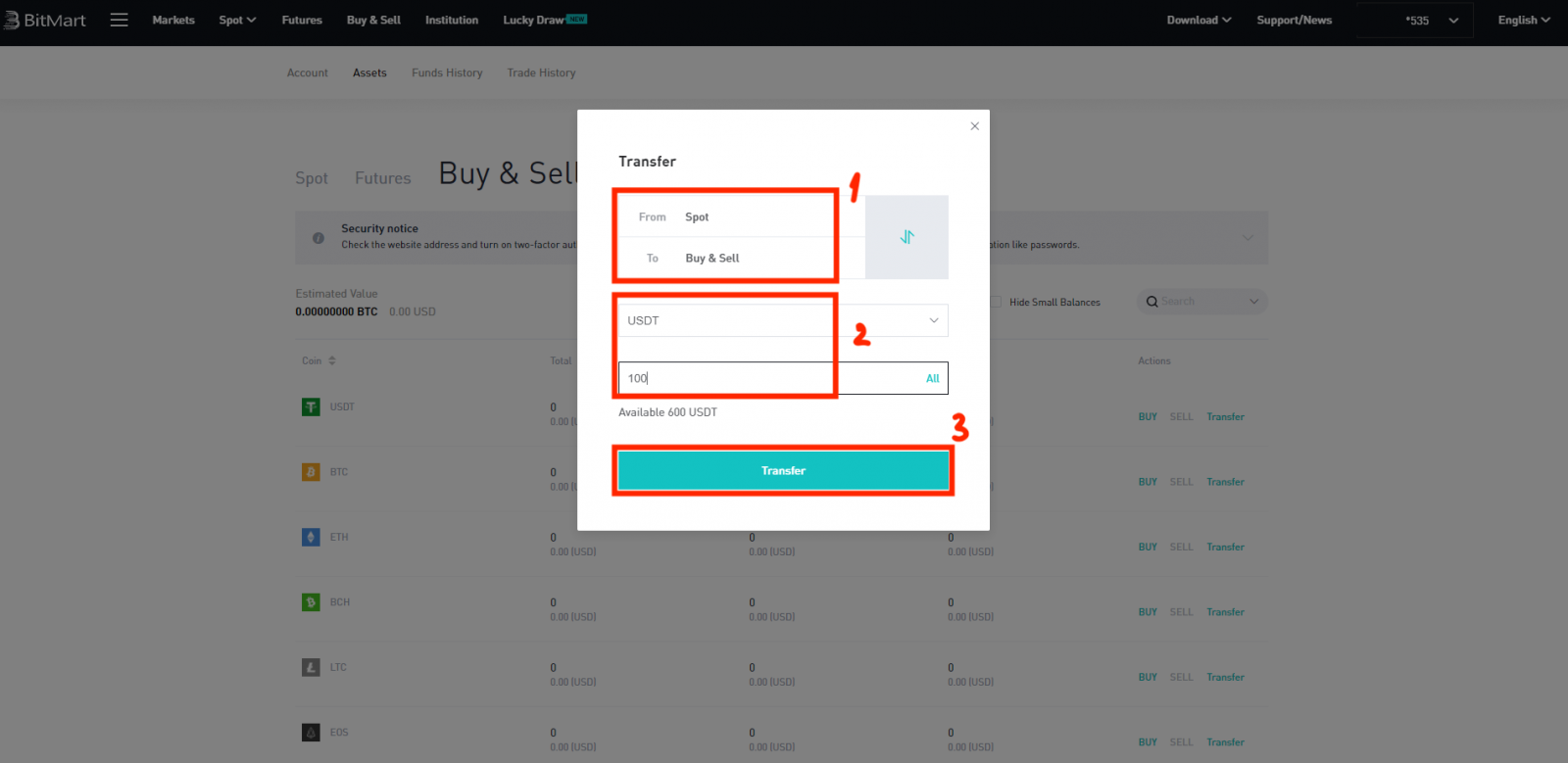 Comment retirer dans BitMart